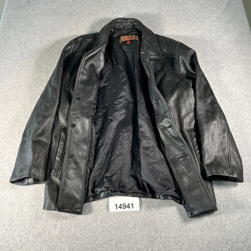 Danier Genuine Leather Jacket Mens Medium Black Lined Button Front Streetwear